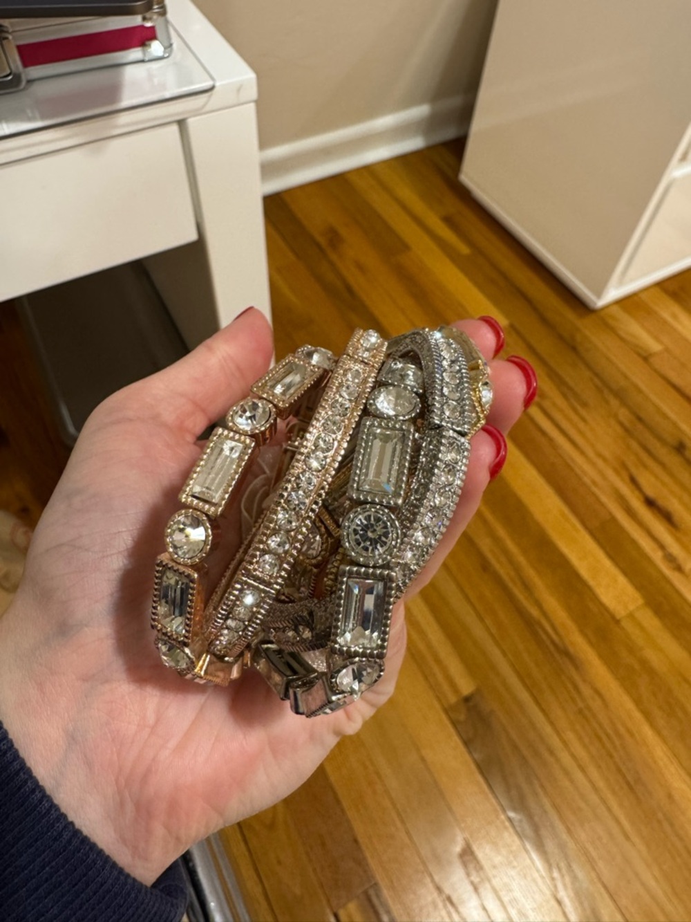 Crystal-Embellished Bracelet Set in Silver Tone